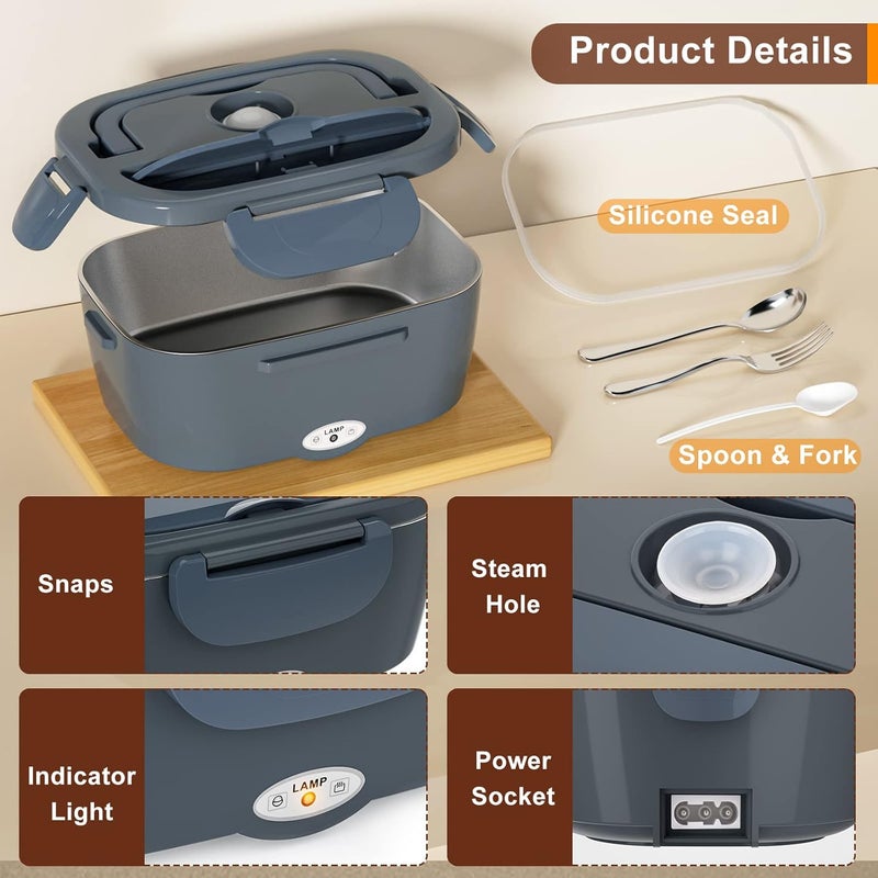 Akhia Electric Lunch Box for Adults, Portable Heated Lunch Box Food Warmer 80W Fast Heating Lunchbox 12/24/110/220V, 1.5L Lonchera Eléctrica Portátil Food Heater for Car/Truck Christmas White Elephant Gifts - Image 4